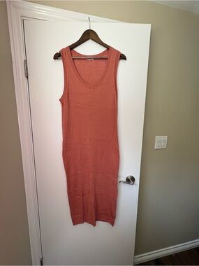 Sleeveless Ribbed Midi Dress - Terracotta/Pink
